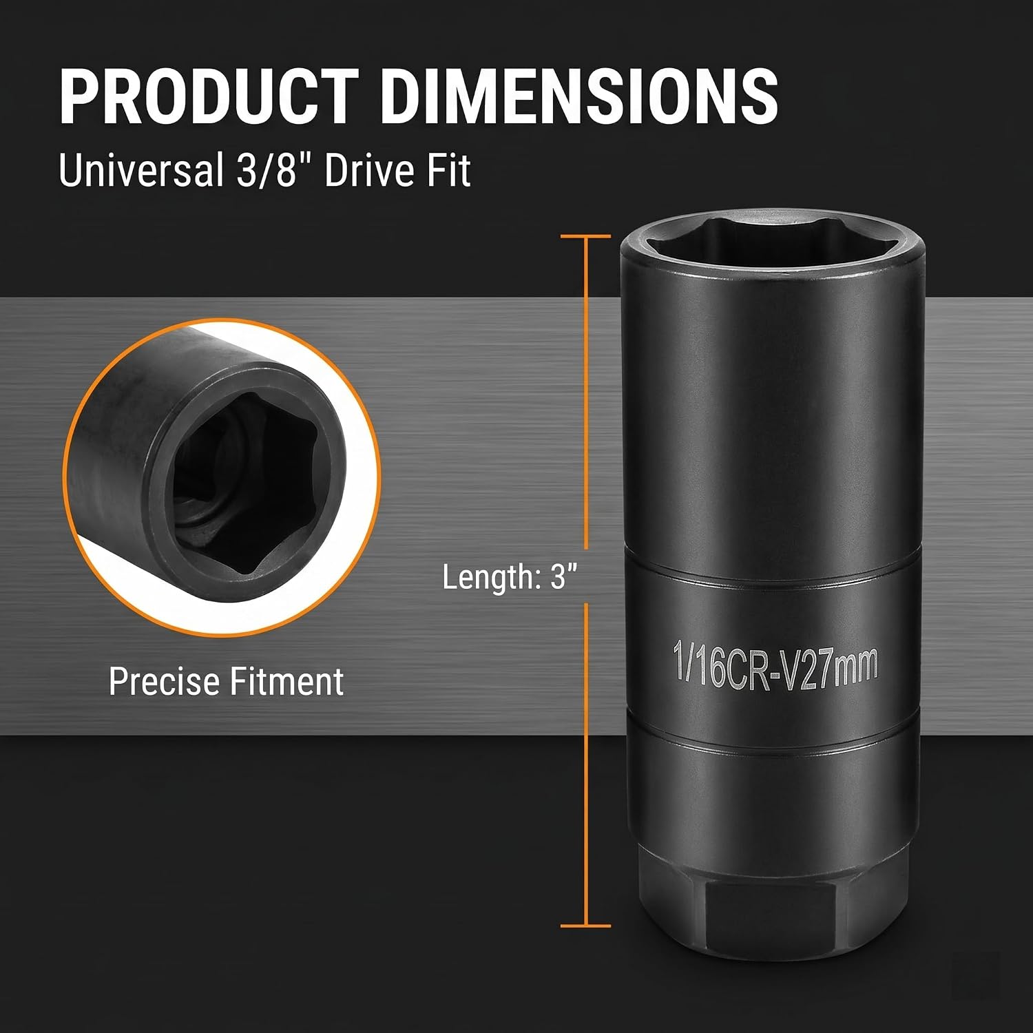 1 PC Oil Pressure Sensor Socket, 3/8" Drive Hexagonal Design Removal Tool, 45# Steel Anti-slip Sleeve Wrench, Universal for Most Cars, Trucks, SUVs (Black)