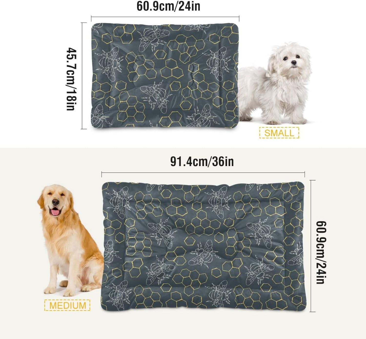 review Honeycomb Bee Dog Cat Bed Washable Crate Pet Bed Anti-Slip Rectangle Comfortable Kennel Pads for Indoor Small Medium Large Dogs, 18 x 24 Inch
