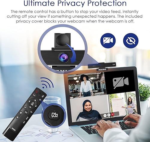 Miniatura 8 de NexiGo Certificada para Zoom, N950P (Gen 2) Cámara Web Zoomable 4K, Control Remoto RF, Sensor Sony_Starvis, Zoom Digital 5X, Cámara Web Profesional