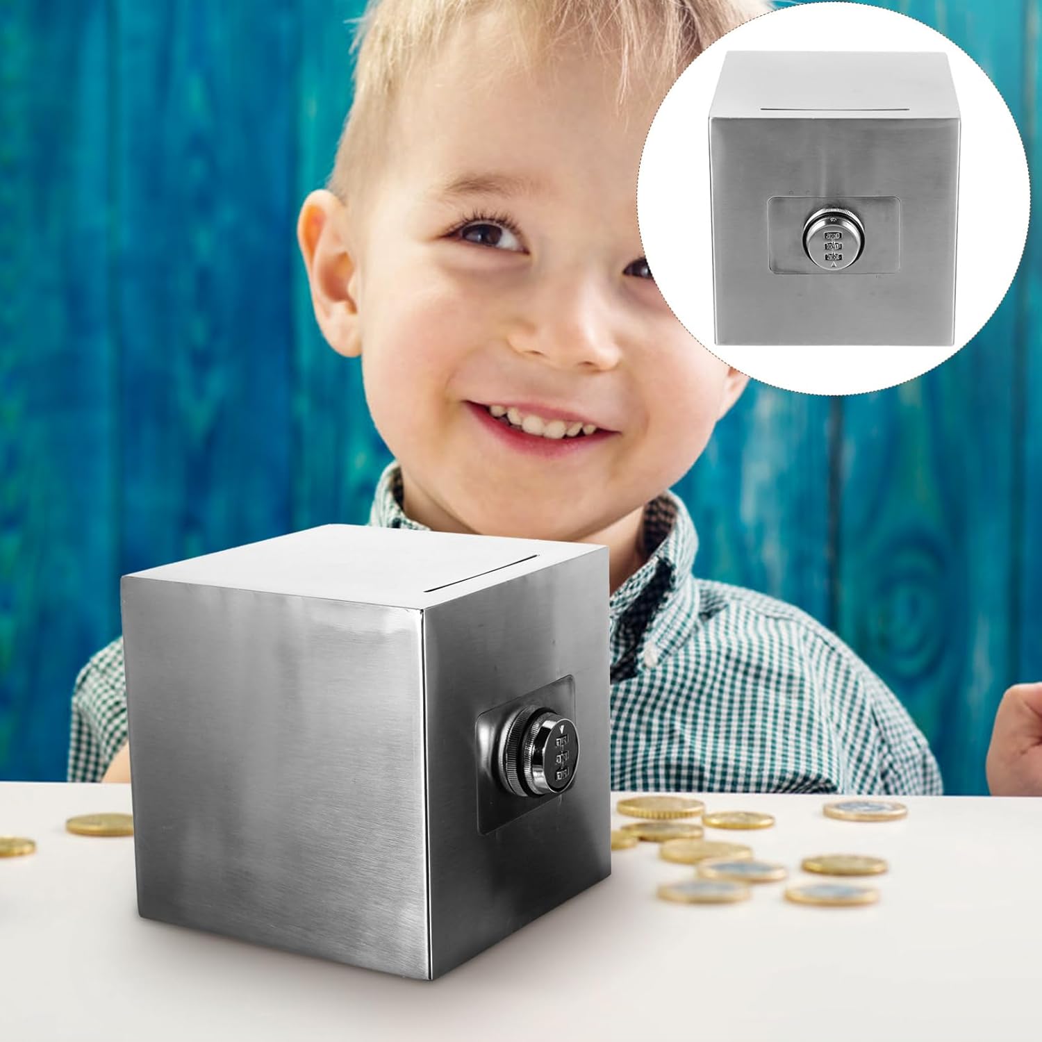 Zerodeko Stainless Steel Piggy Bank Large Coin Bank for Year Old Door Lock Boys and Girls
