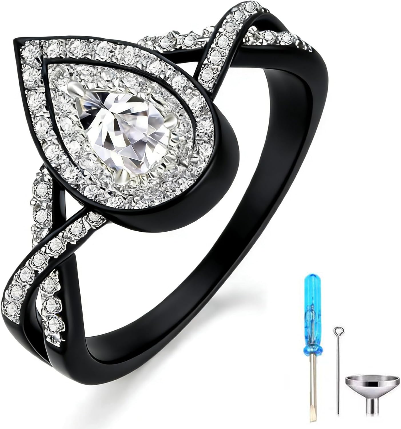 Moissanite Cremation Urn Rings for Ashes for Women 925 Sterling Silver with Black Color Moissanite Urn Keepsake Ring Memorial Cremation Jewelry Hold Loved Ones Ashes Free Engraved