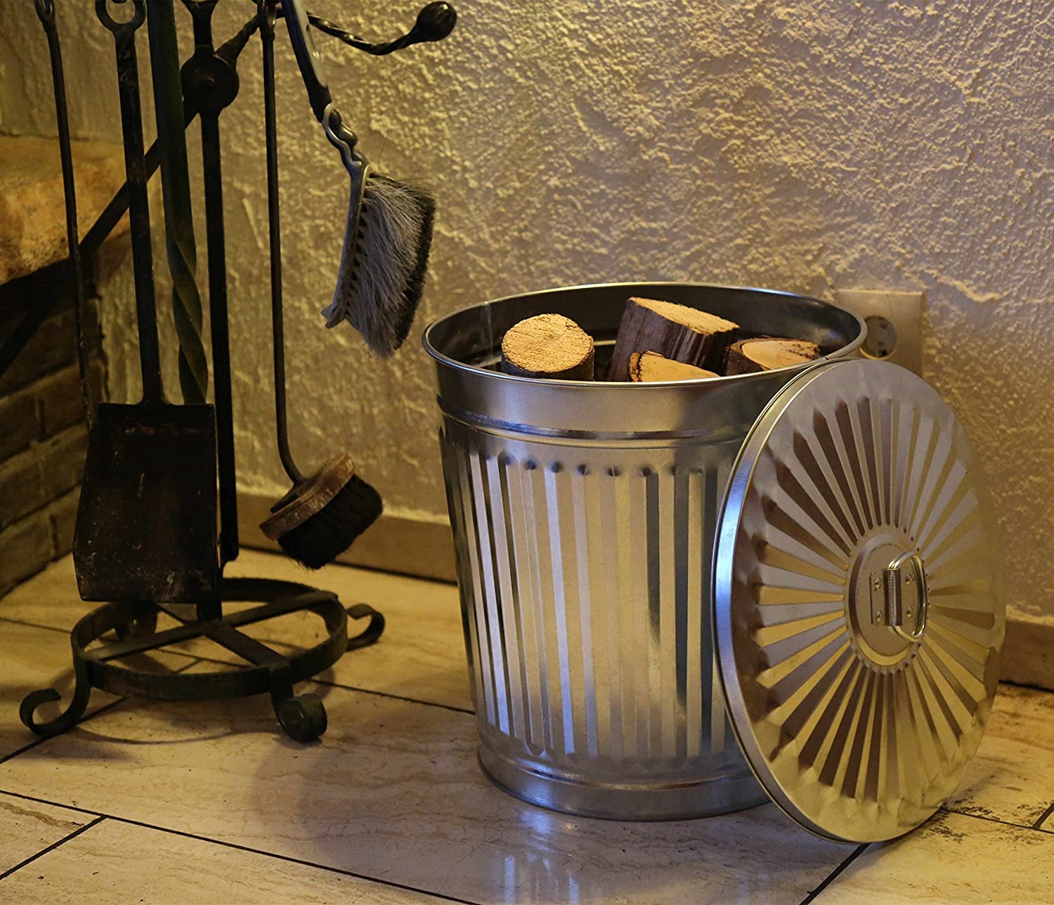 2er-Set Retrodesign Mülleimer mit Griffen und Deckel + 30 Müllbeutel | Zink | 62L