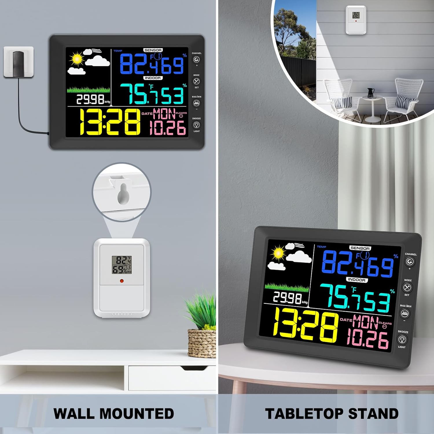 Urageuxy Weather Station Wireless Indoor Outdoor, 8.3 Inch Color Display Digital Clock, Outdoor Weather Stations Wireless with Remote Sensor, Clock, Dew Point, Temperature, Humidity, Weather Forecast