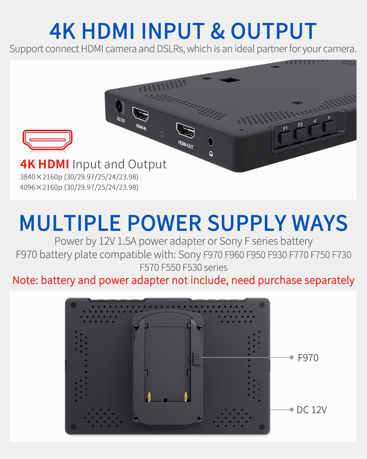 Feelworld T7 Plus Monitor da campo DSLR da 7 pollici per fotocamera 3D Gimbal LUT Waveform Vector 1920x1200 IPS 4K Uscita HDMI