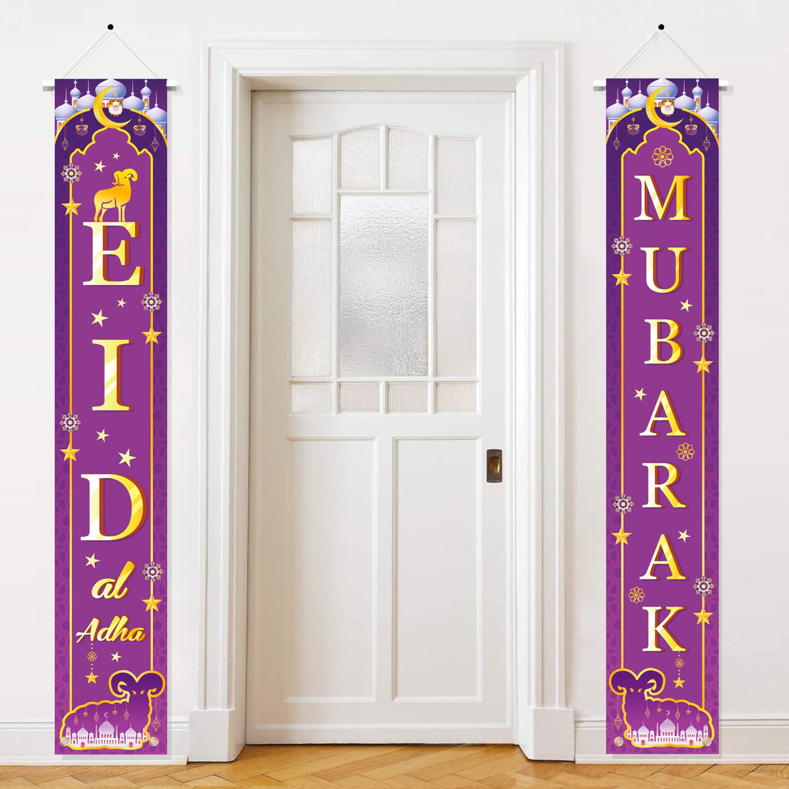 Eid Al-Adha Mubarak Banner Decoration Set - 2-Pack Black & Gold Hanging Door Signs - View #7