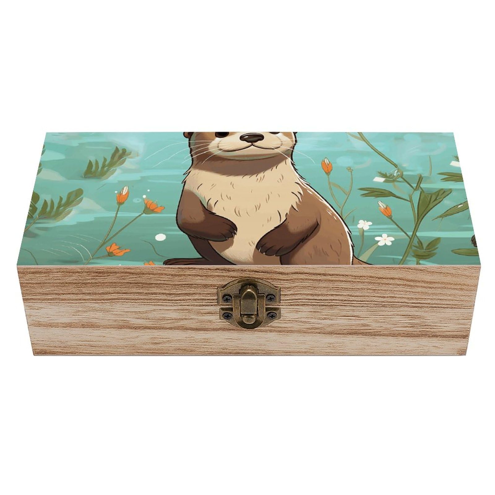 Boîte de rangement en bois avec couvercle loutre pour souvenirs