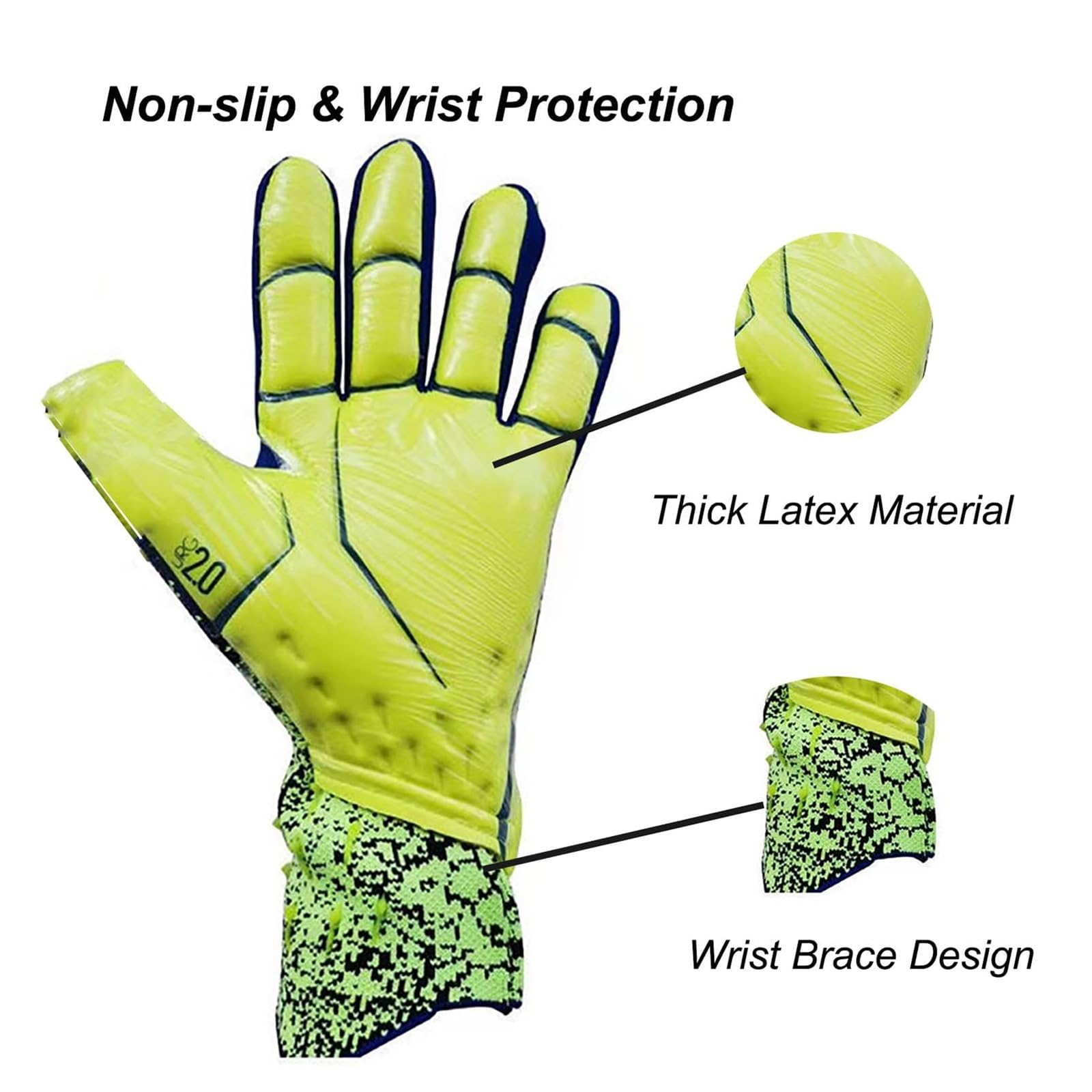 Gants de Gardien de But, Gants de Gardien de But de Football, Gants de Gardien de But Haute Performance, Gants de Football Professionnels Super Grip, for garçons, Enfants, Adultes