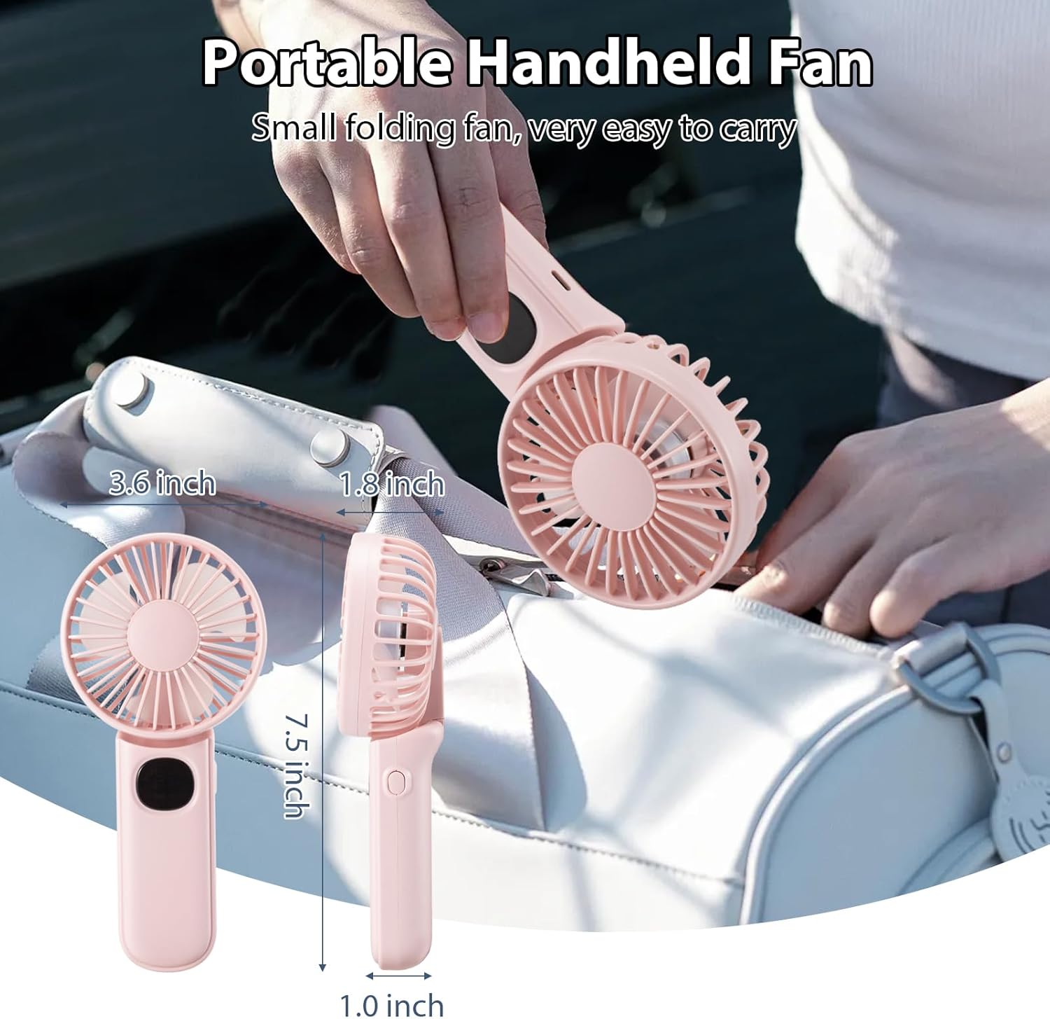 Leimaq Handheld Mini Fan, 2 Pack Handheld/Neck/Desk 3 in 1 Small Portable Fan USB Rechargeable, 3000mAh Battery Operated with LED Display, 180° Foldable with 5 Speed Wind (Black+Pink)