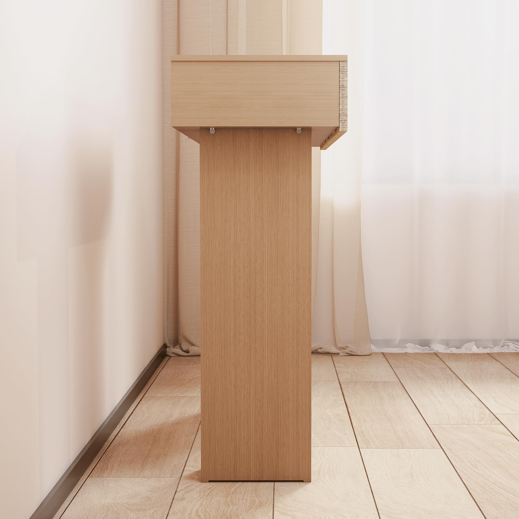 Consolle con 2 Cassetti in Rattan, 114 cm Tavolo Divano Moderno con Ripiano, Struttura in Legno Ingenierizzato per Ingresso, Soggiorno e Corridoio