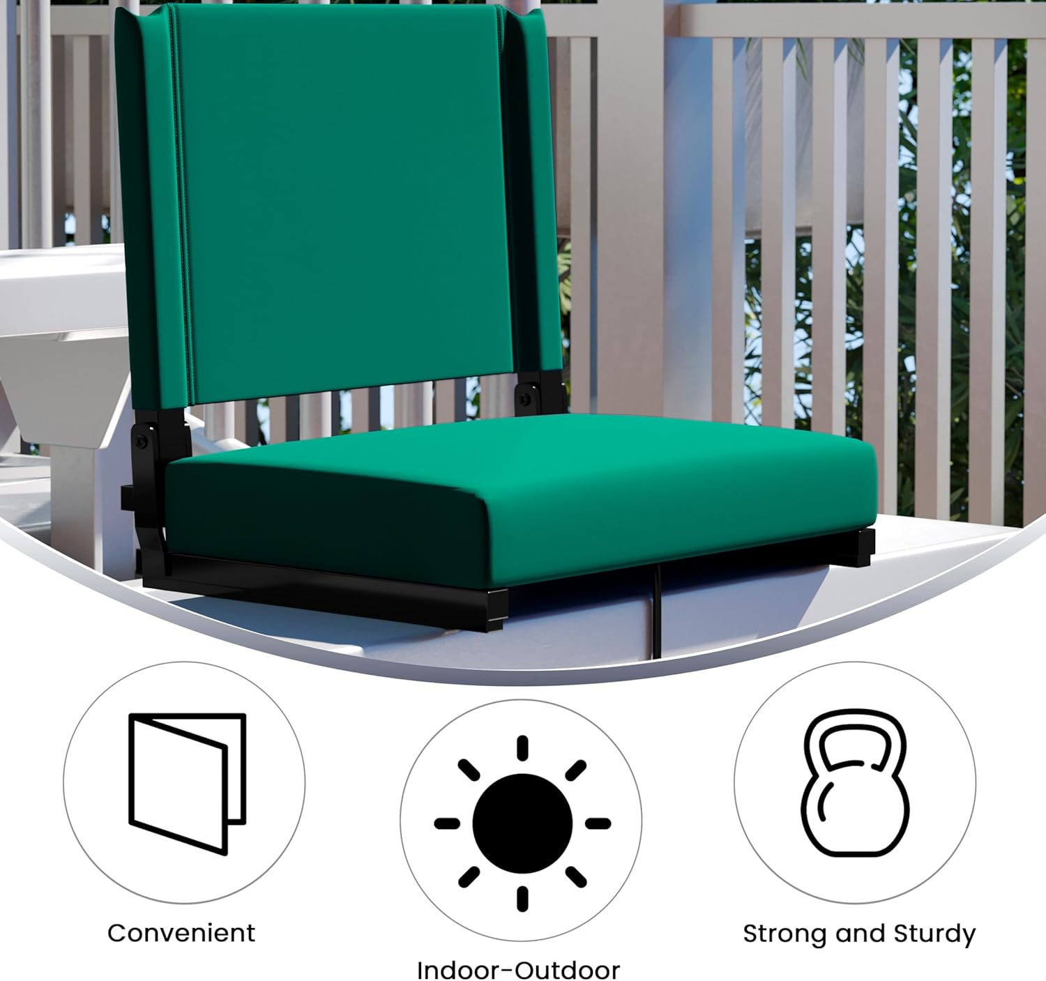 Flash Furniture Grandstand Portable Stadium Seats for Bleachers or Benches, Folding Padded Stadium Chairs with Handle, Pack of 2, 500 lb. Weight Capacity, Hunter Green