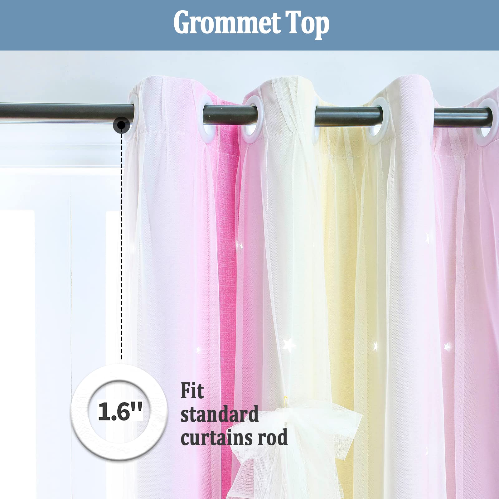 MINGPINHUIUS Blickdicht Vorhang Verdunkelungsvorhänge Doppelschicht Sterne Vorhänge Elegante Vorhänge Stern Fenster Vorhang für Wohnzimmer Kinder Jungen Mädchen Schlafzimmer