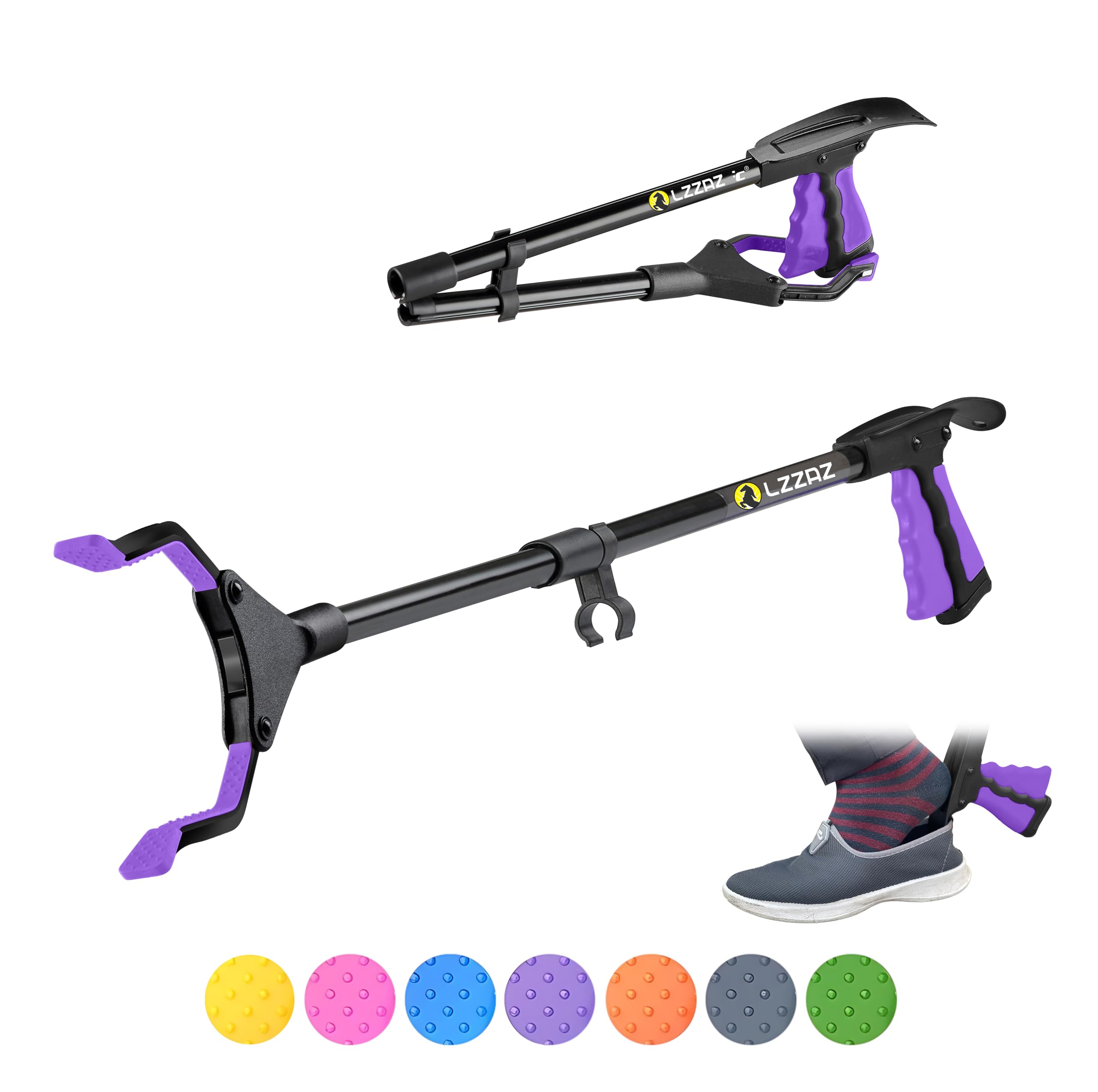 Ramasse-litière de qualité supérieure avec chausse-pied, bâton de préhension de 81 cm, tête rotative à 360°, aide à la mobilité pour adultes et handicapés (81,3 cm, violet).
