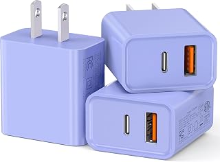 3 Pack 20W PD USB Charger, Dual-Port USB-C Wall Charger Plug in Block Station Type c Box Supper Fast Charging Brick for Phone, Samsung Galaxy, Google Pixel, Motorola, Oneplus Kindle Cargador Cube