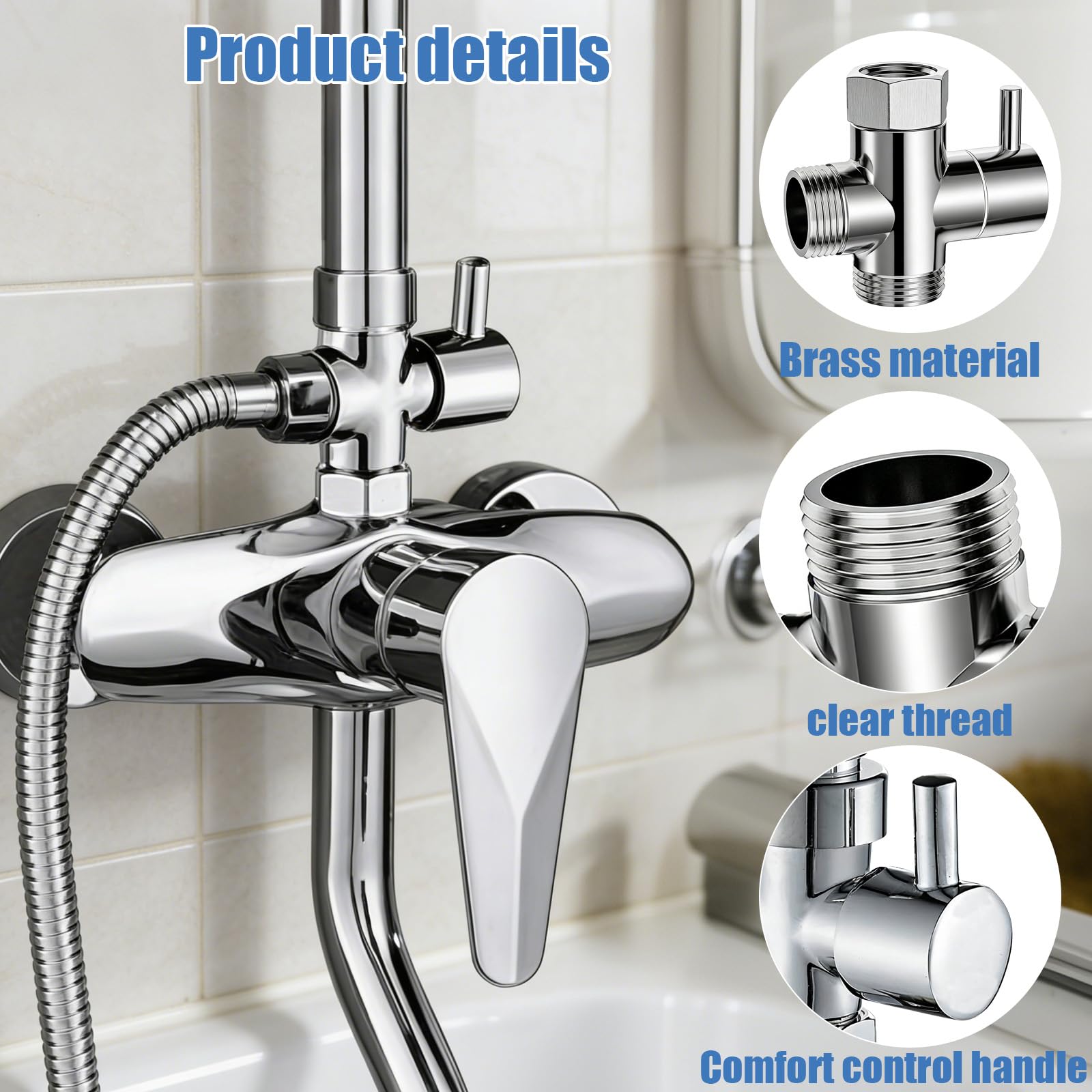 Valvola a 3 Vie per Doccia G1/2" – Deviatore per Rubinetto Facile da Installare – Adattatore per Acqua per Bagno e Cucina