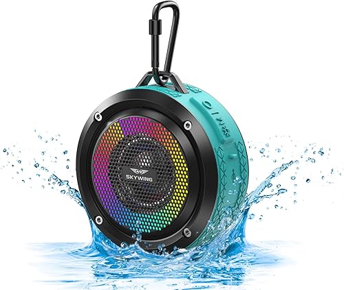 Soundace S6 IPX7 - Altavoz de ducha impermeable de 5 W, altavoz Bluetooth con cordón de gancho de ventosa, luz RGB de 15 horas, mini altavoz