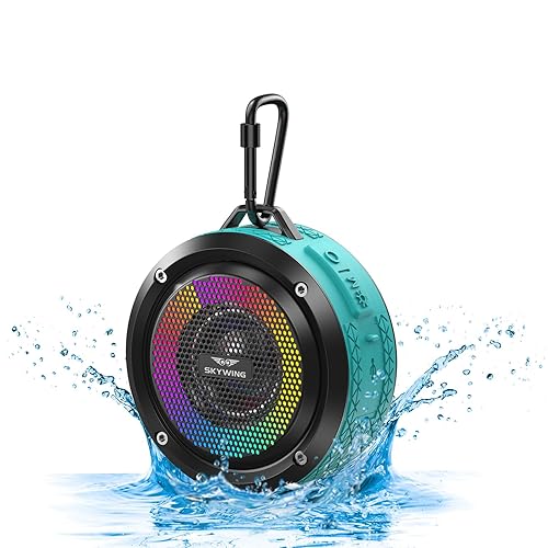 SKYWING Shower Speaker, Certified IPX7 Waterproof,Portable Bluetooth Speaker with Suction Cup,Hook,Light, Stocking Stuffers, Premium Mini Outdoor Wireless Speaker, Ideal Gift for Christmas (Blue)