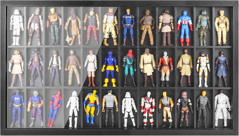 Collectors Showcase Box, 36 Compartments - Wall Mounted Toy Wooden Display Case Organizer Storage Rack For all 3.75 inch Action Figure toy Such as GI Joe/Star Wars /Marvel /Dc Figure Toy etc