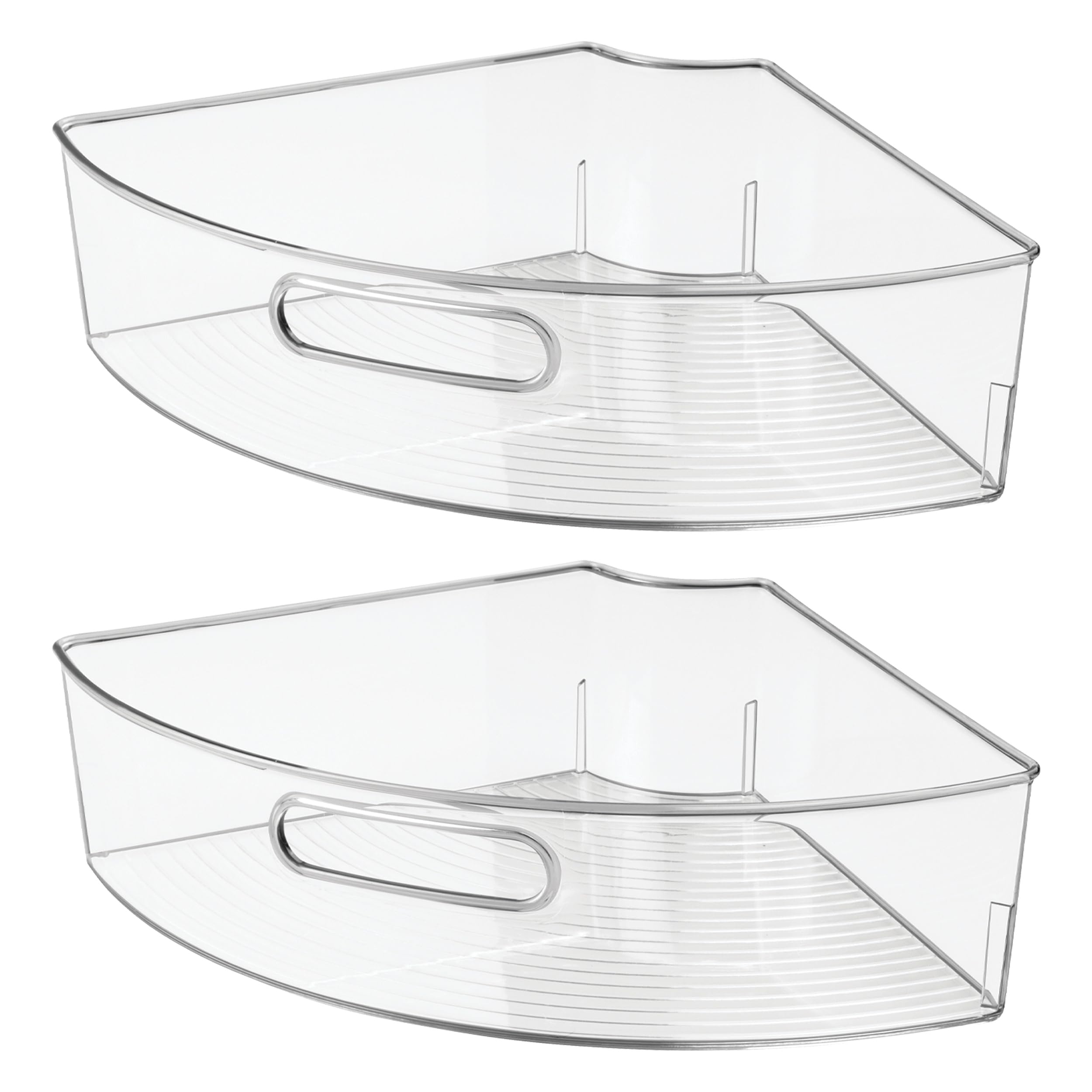 iDesign Lazy Susan Lot de 2 bacs de rangement d'angle avec poignée – Lot de 2 – Transparent