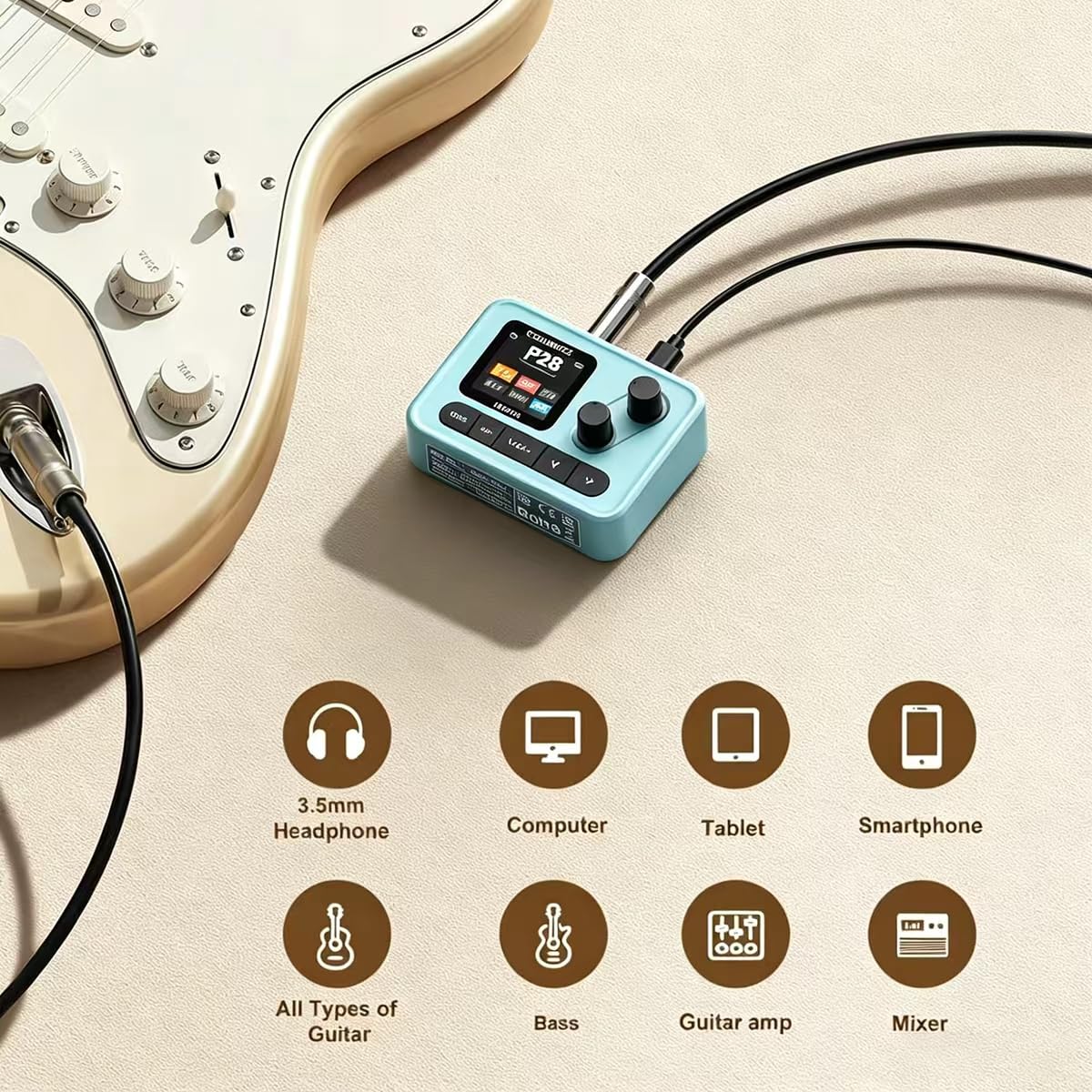 Pedale multi effetti per chitarra elettrica con simulazione IR Cabinet, interfaccia di registrazione USB OTG, processore di modellazione amplificatore, uscita cuffie, processore effetti chitarra live