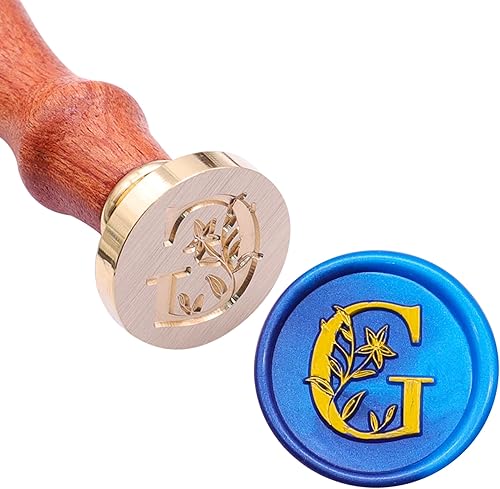 Miniatura 2 de SWANGSA Kit de sello de cera del alfabeto G, elegante sello de sellado de letras florales botánicas con 200 cuentas de cera de sellado (G)
