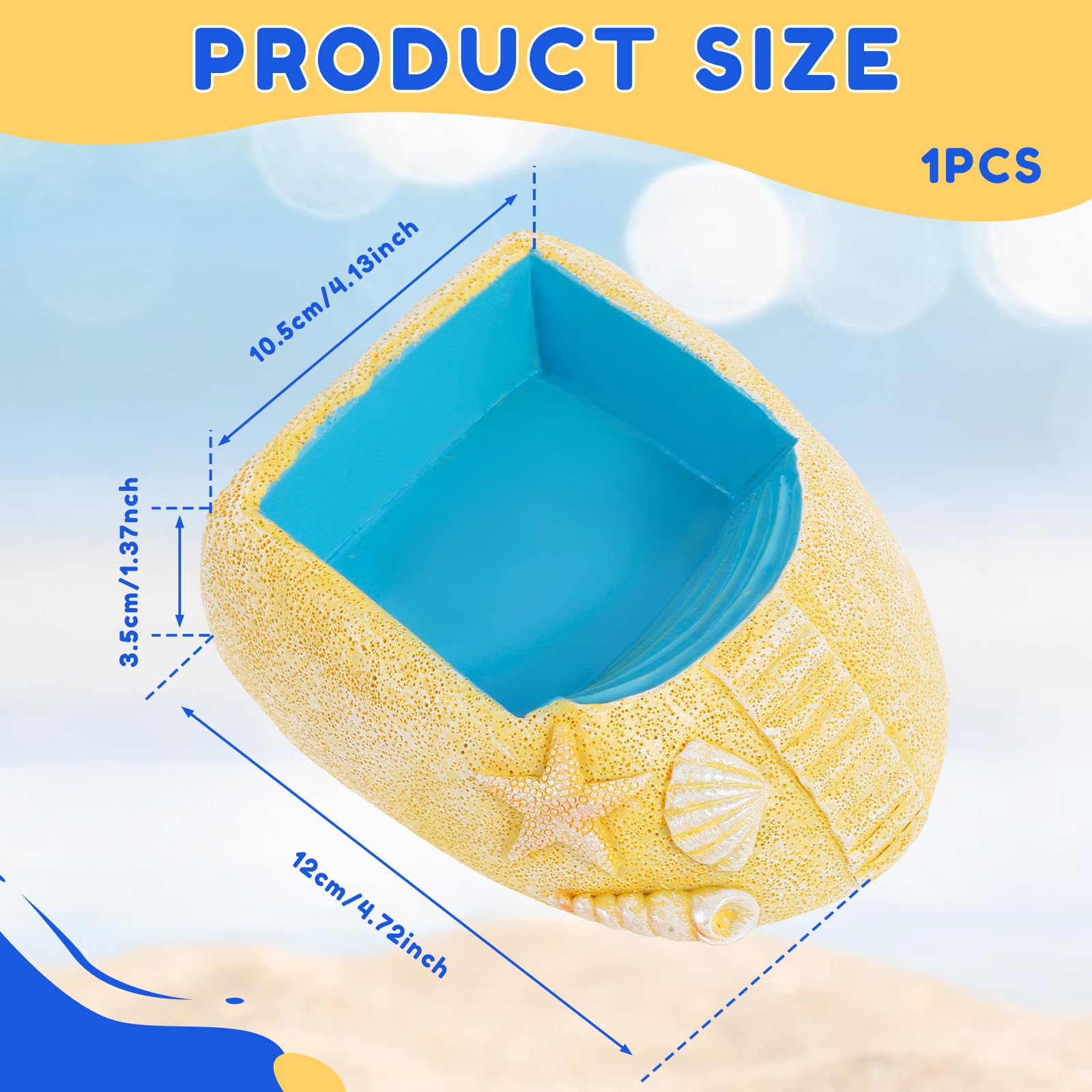 KTZCTPCA Hermit Crab Water Bowl, Reptile Water Pool with Climbing Ramp, Resin Hermit Crab Water Bathing Pool and Food Dish, Seashell Reptile Climbing Habitat Platform for Turtles Lizard Frog Gecko