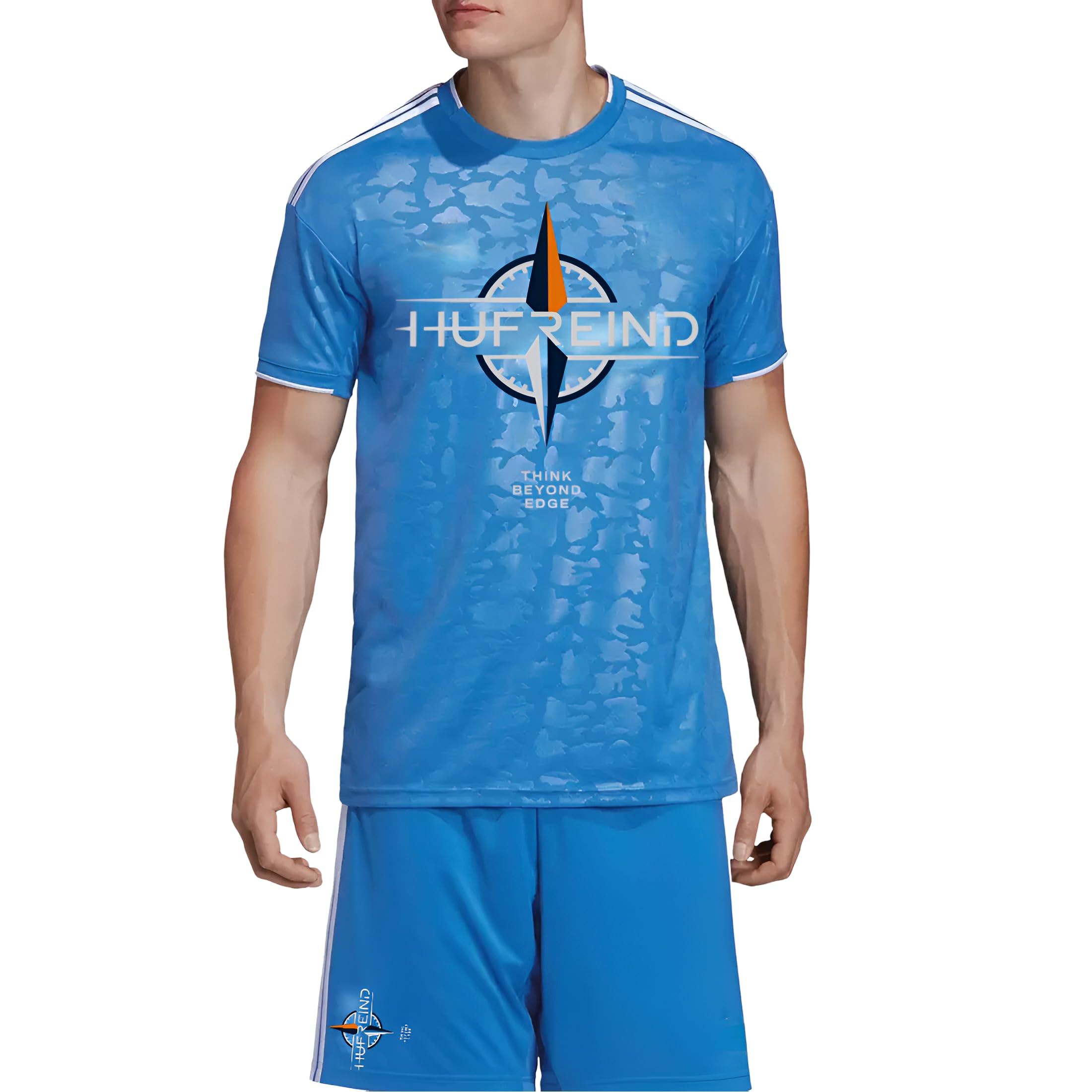 HUFREIND Athletic T-Shirt and Shorts Set, Blue Camo Pattern with Compass Logo, Sports Training Wear-picture-10