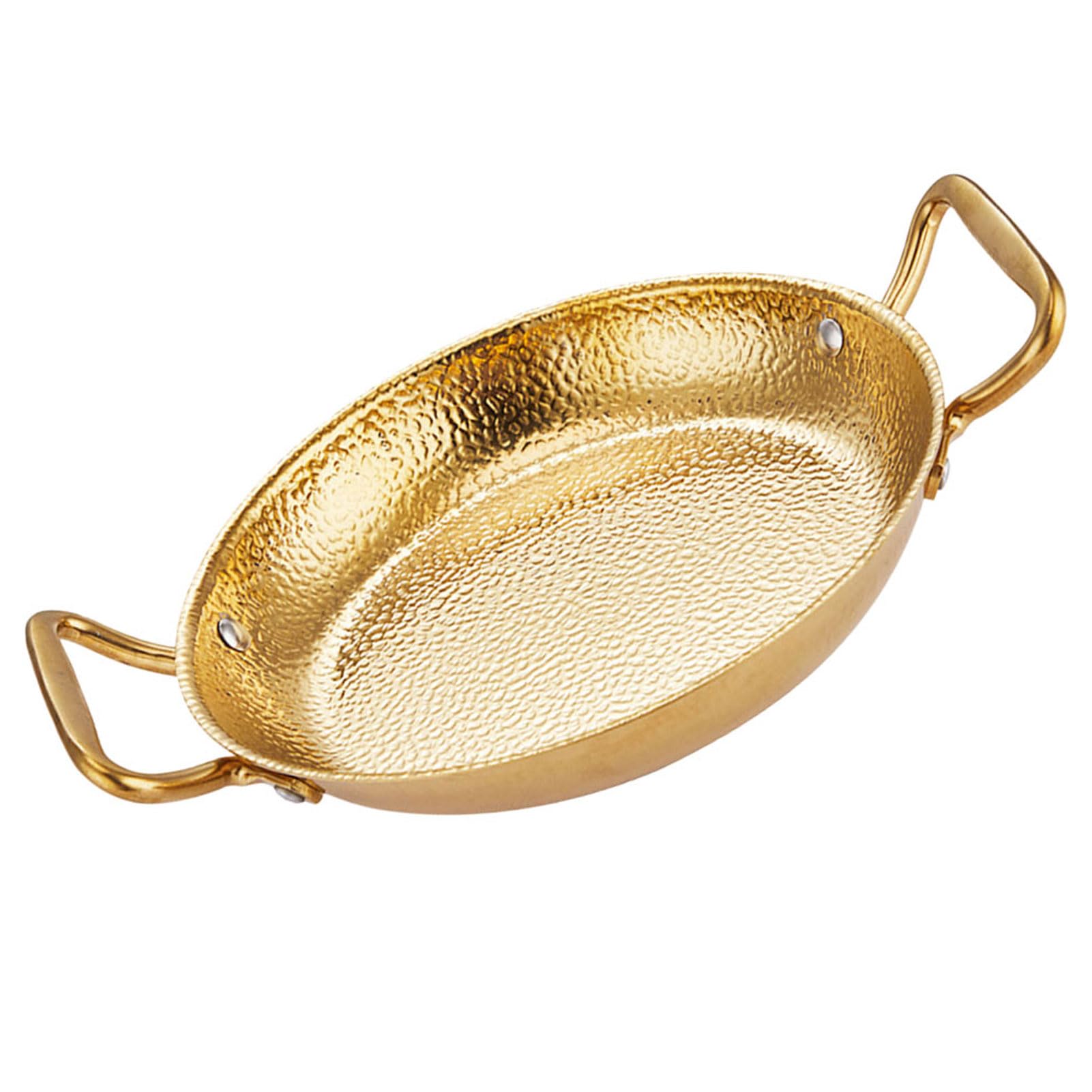 Padella per Paella in Acciaio Inossidabile Piastra in Acciaio Inossidabile con Doppio Manico, Grigliata di Frutti di Mare Padelle Antiaderenti per Il Campeggio E La Casa di Raccolta,d'oro,22cm