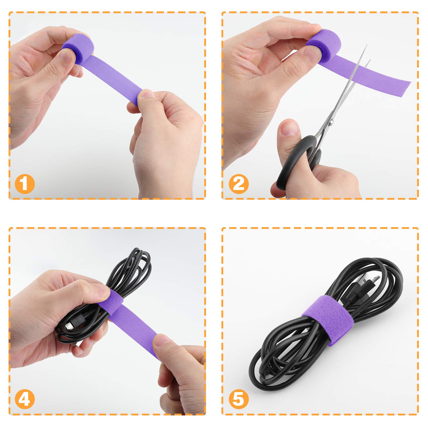 Cinta de sujeción reutilizable, organizador de cables, rollo de gancho de doble cara de 3/4 pulgadas (25 yardas, morado)