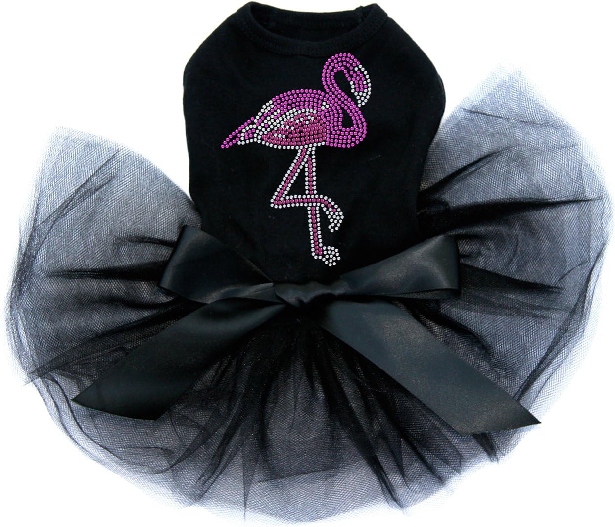 Pink Flamingo - Iridescent (AB) - Bling Rhinestone Dog Tutu Dress, XL Black