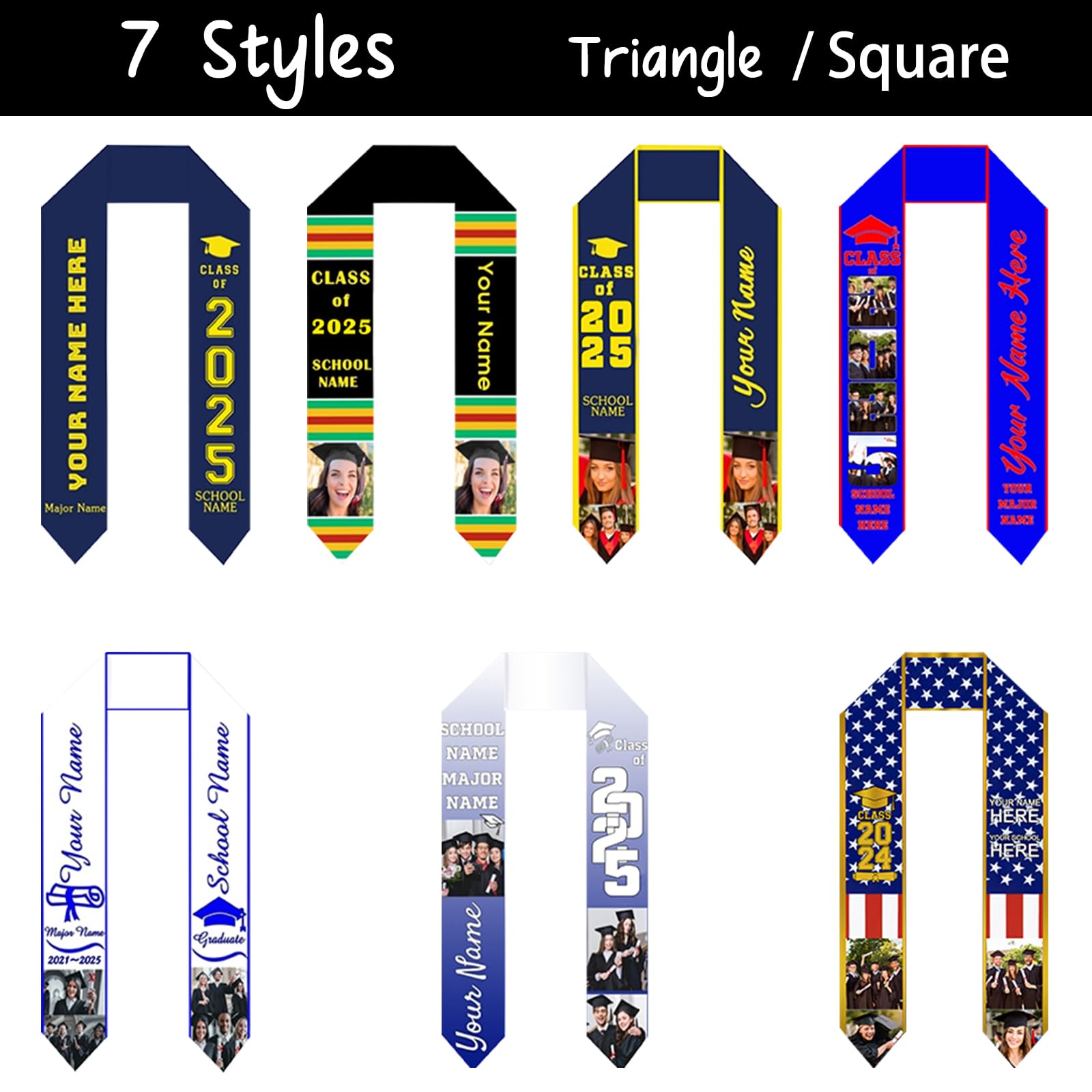 GIFTSDIY Custom Stole for Graduation Personalized Congratulations Sash Photo Text Customize Gifts Class of 2025 72 In Triangle1