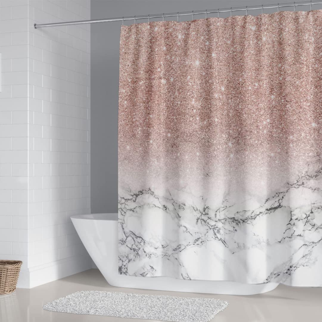 4-tlg Marmor Duschvorhang Set - Badezimmer Set Mit Teppich