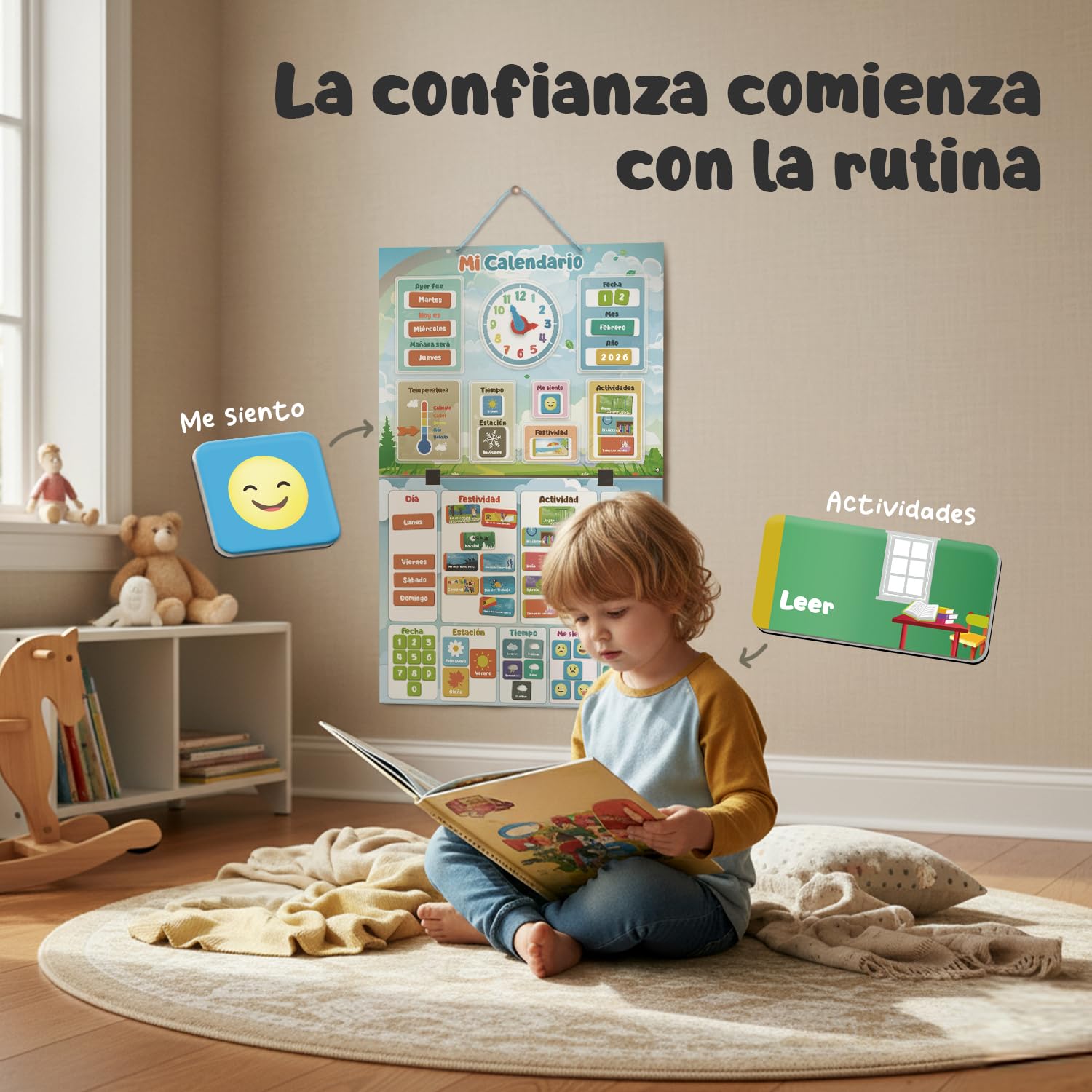 Mi Primer Calendario de SmartPanda - Juguete Educativo Magnético para Niños o Niñas - Incluye Reloj, Estación Meteorológica, Actividades y Emociones – para Pared o Frigorífico – en Español