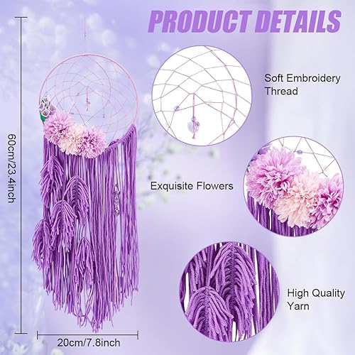 Vista 4 de INFUNLY Kit para hacer atrapasueños de bricolaje, atrapasueños hecho a mano con flores artificiales, cinta de borla morada, ocasión de boda