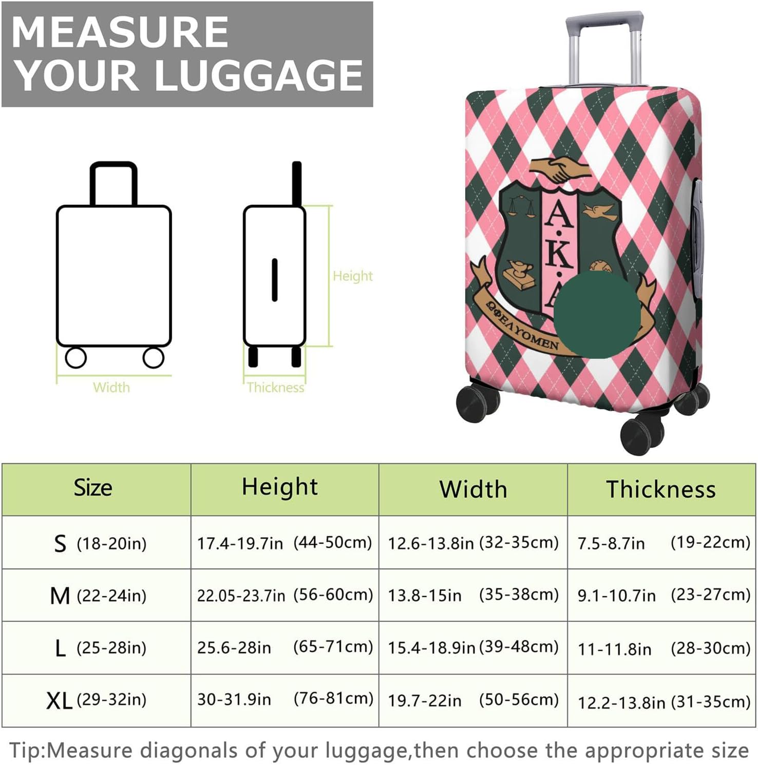 Sorority Gifts Luggage Cover for Women Travel Suitcase Protector Pink Plaid Anti-scratch Elastic Suitcase Cover Fashion Accessory for 29-32 Inch Luggage(XL) image 4