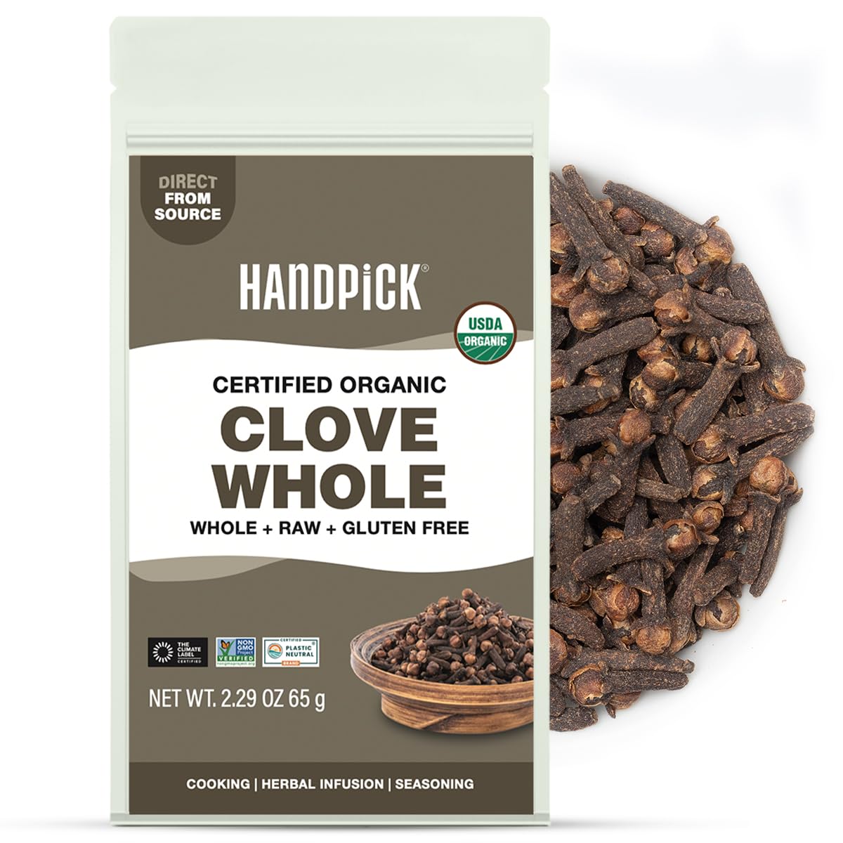 HANDPICK Organic Cloves Whole (2.3oz, 65g) Premium Cloves from South India | Packed in a Resealable Zip Lock Pouch | Perfect for Cooking, Smoothies, Pomander Balls & Tea
