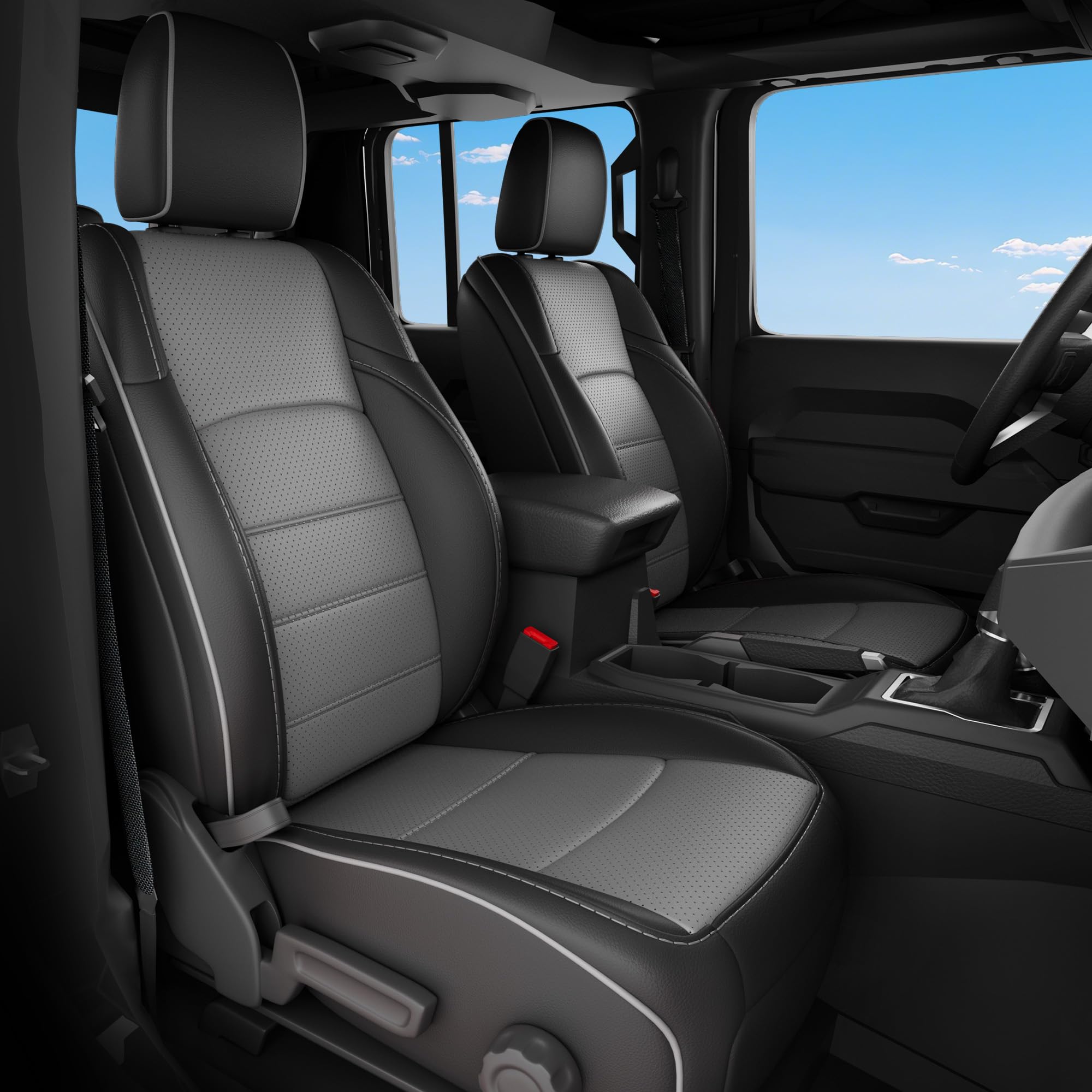 Seat Covers for Jeep Gladiator 2020-2024 2025 Full Set, Universal Fit with & Without Rear Cup Holder, Faux Leather, BlackGrey