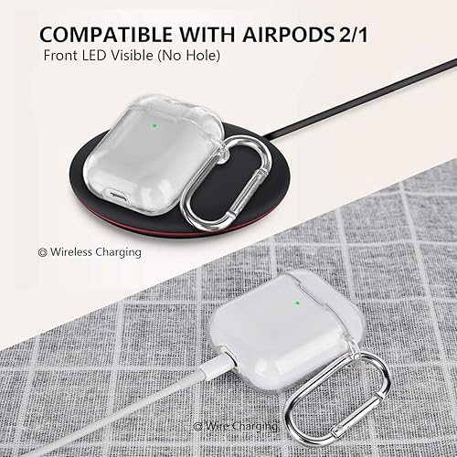 Miniatura 5 de AIRSPO Funda para Airpods, funda protectora de TPU suave transparente compatible con Apple AirPods 12 funda de carga inalámbrica con llavero