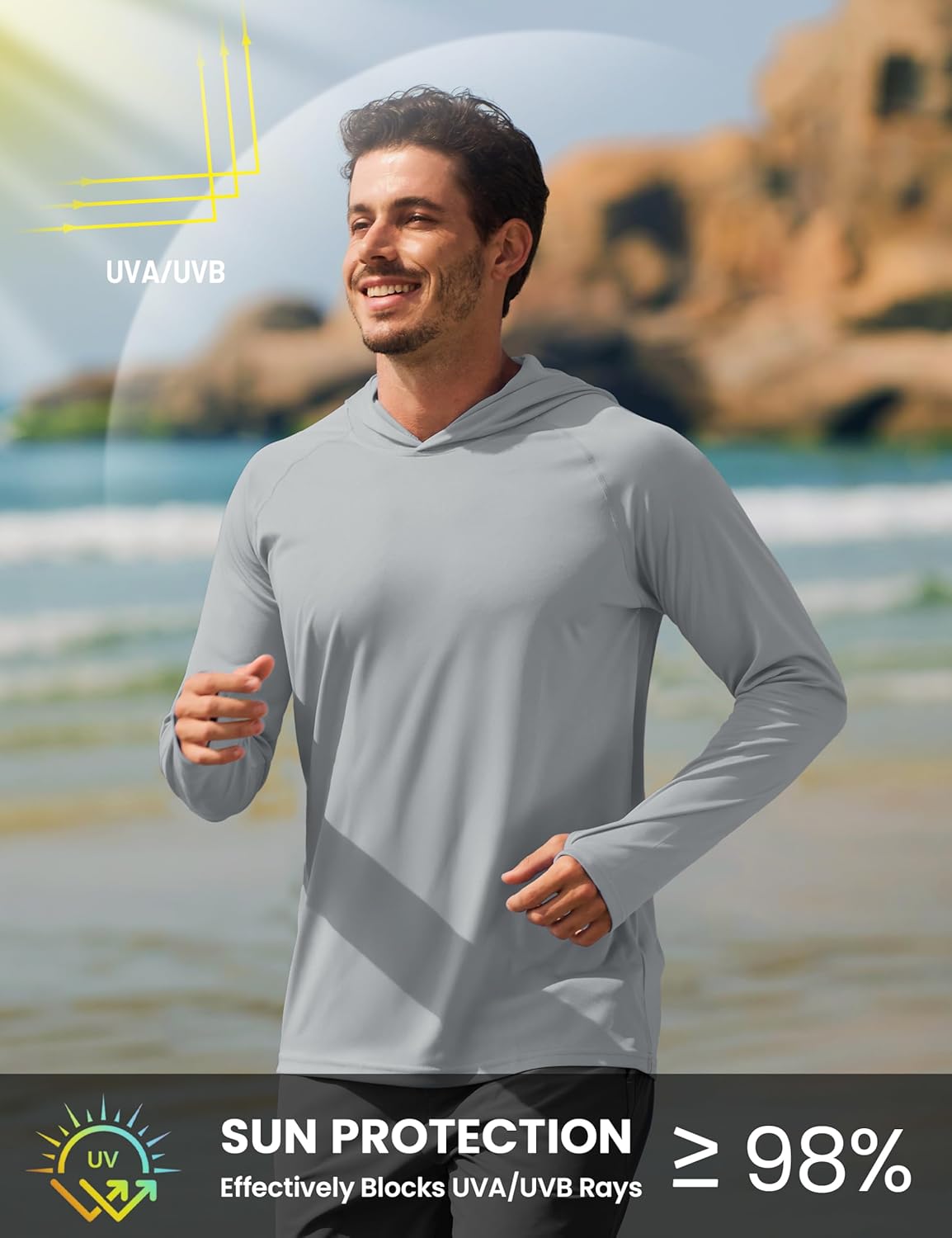 TACVASEN Men's Long Sleeve Active T-Shirts UPF 50+ Hoodies Sun Protection Shirt Lightweight Quick Dry Rash Guards - Image 3
