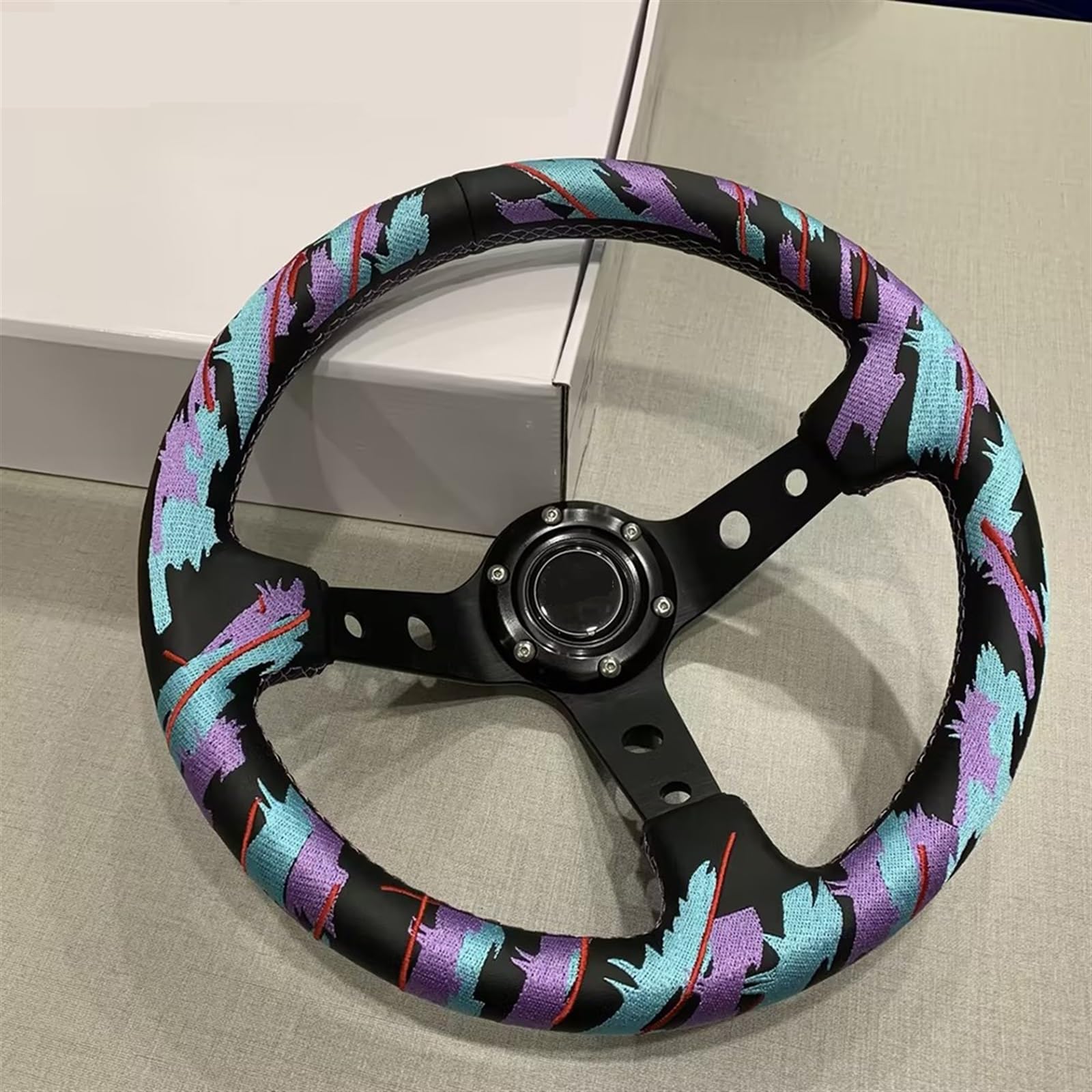 Volant Support en aluminium de 330 mm de diamètre, matériau en cuir microfibre, volant de course sportif modifié avec broderies
