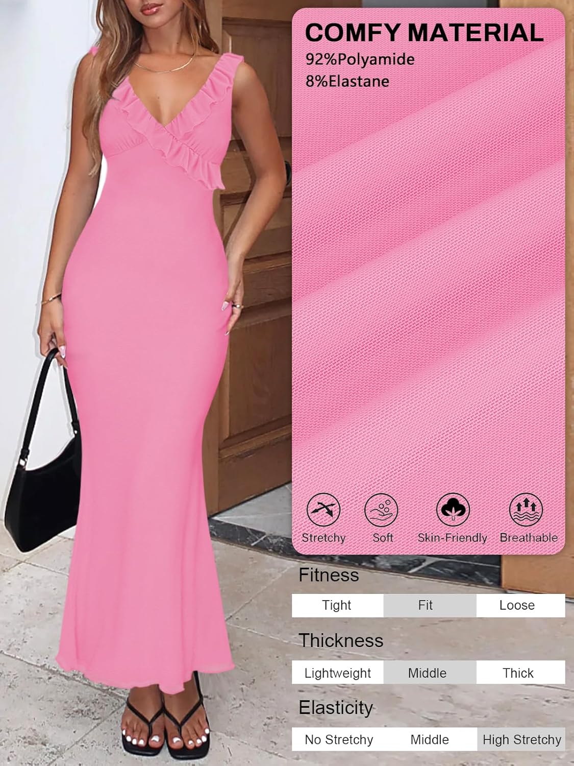 Women Sexy Sleeveless V-Neck Ruffle Backless Summer Dresses Long Formal Dress for Women Cocktail Party Prom Dress - Image 4