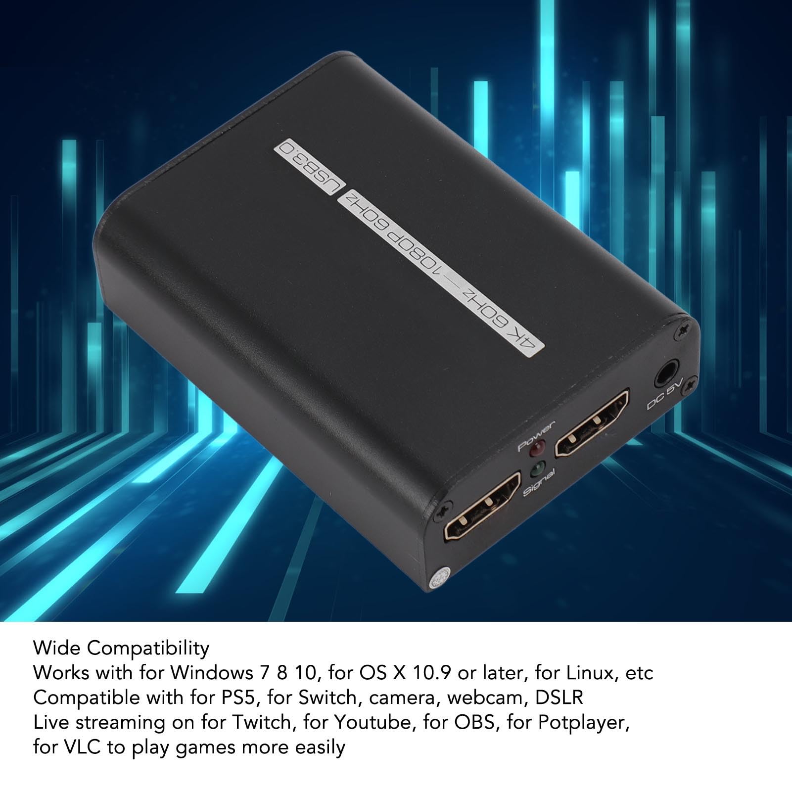 Scheda di Acquisizione Video 4K, Dispositivo di Acquisizione Video USB 3.0 con Porta da 3,5 Mm, Scheda di Acquisizione USB C per Streaming Live, Registrazione Video, Sale