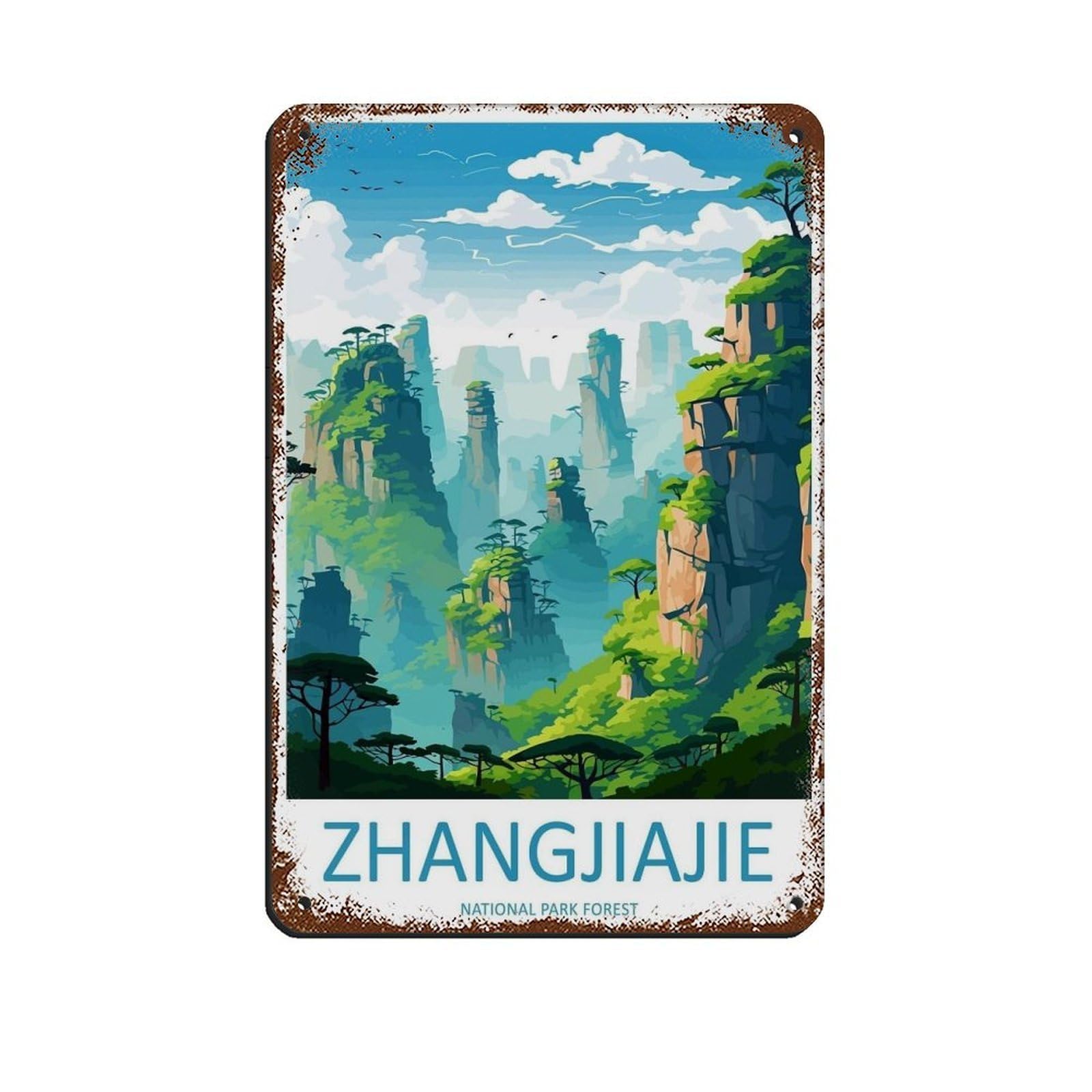 Zhangjiajie Travel Art China Zhangjiajie Gift Retro Poster Metal Tin Sign Chic Art Retro Iron Painting Bar People Cave Cafe Family Garage Poster Wall Decoration 8x12inch(20x30cm)