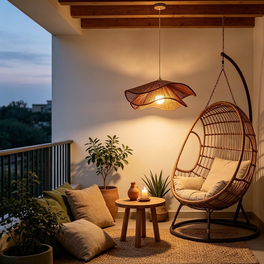 Handgewebte Rattan Pendelleuchte In Wellenform Boho Wabi Sabi Stil Höhenverstellbare Deckenlampe Aus Naturmaterial Für Wohnzimmer Esszimmer Schlafzimmer Küche Café Bauernhaus