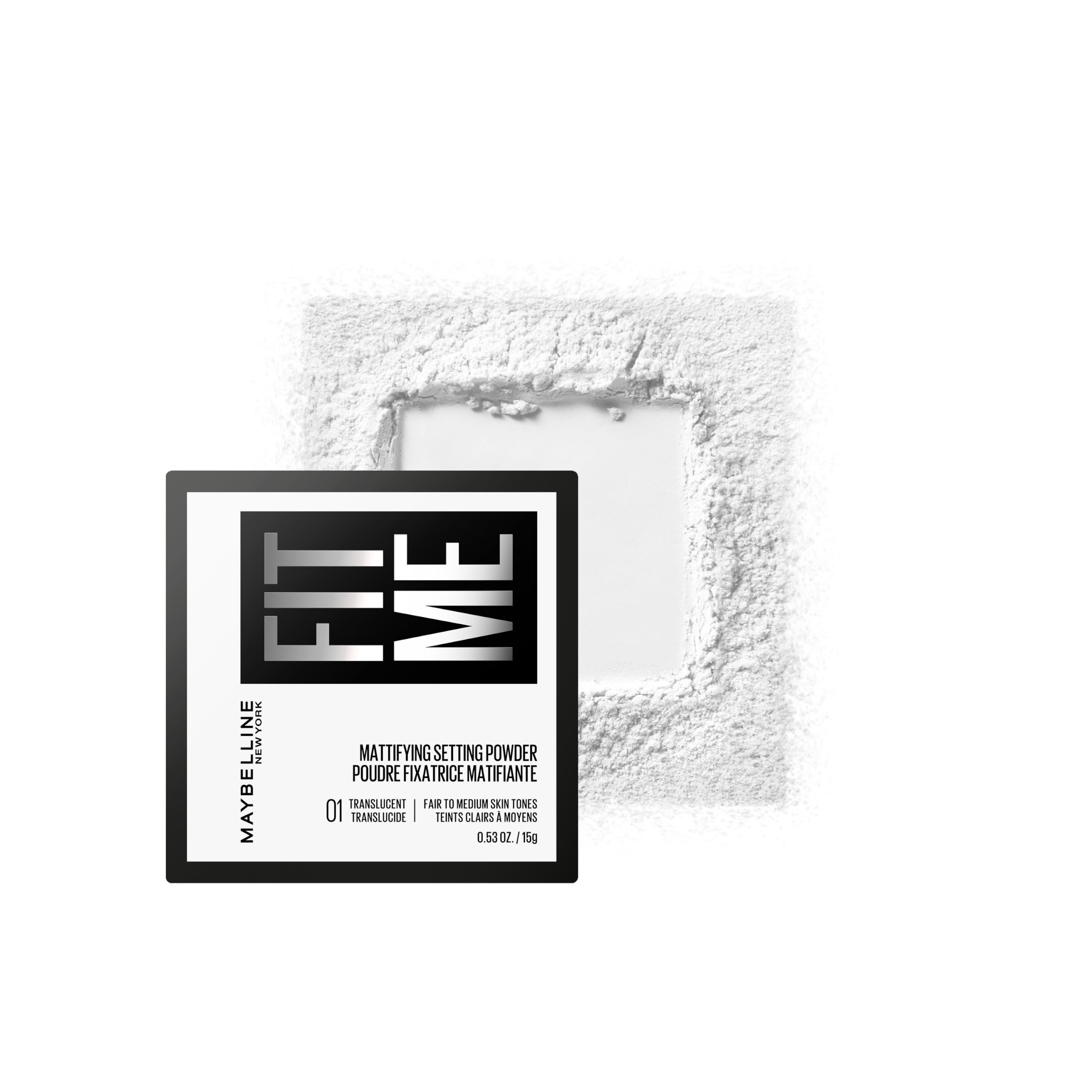 Maybelline New York Fit Me Loose Setting Powder, Fixierendes loses Puder für 16H Halt & Matt-Finish, mit Weichzeichner-Effekt & Blurlight-Pigmenten, Nr. 01 Translucent, 15 g