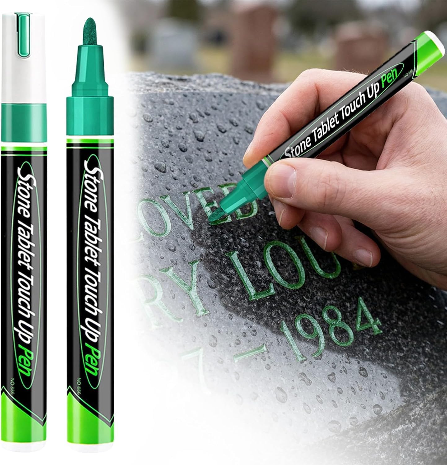 Tombstone Marker Pen Stone Touch-Up Pen for Restoring Faded Grave Inscriptions Waterproof Strong Coverage Ideal for Gravestone Lettering (Green)
