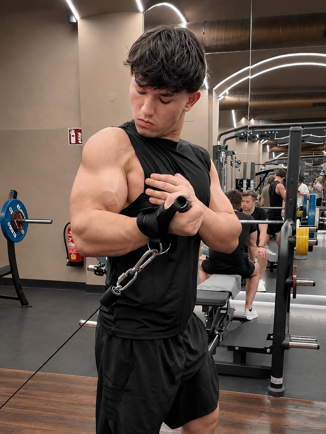 NEXON Precision Strap – Sangle de poignet avec poignée pour traction de câble | Levage latéral, biceps, triceps | réglable, rembourré, anneau en D