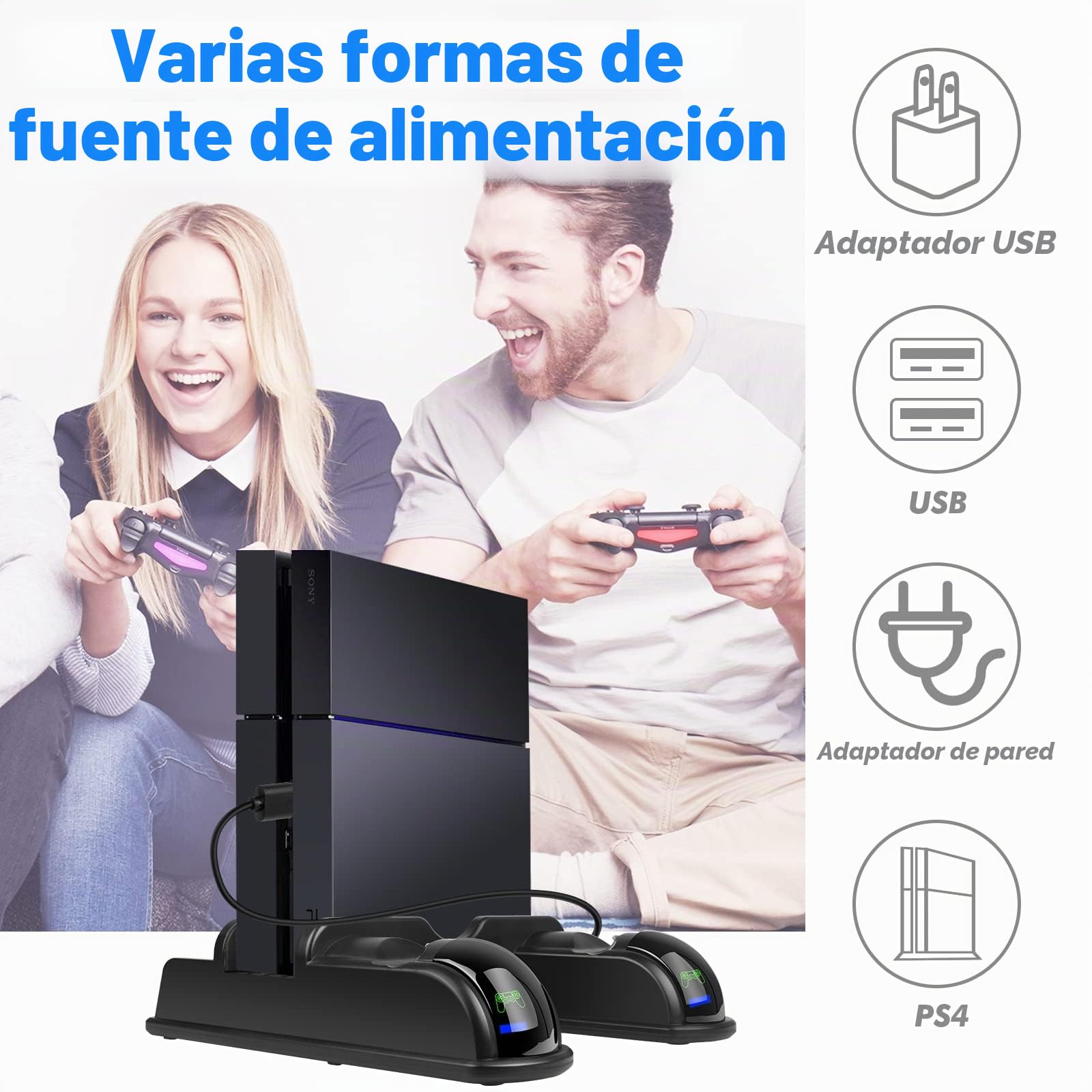 Labtec - Soporte PS4 con ventilador de refrigeración y estación de carga doble mando para Playstation 4/Slim/Pro, 12 ranuras de juego, accesorios