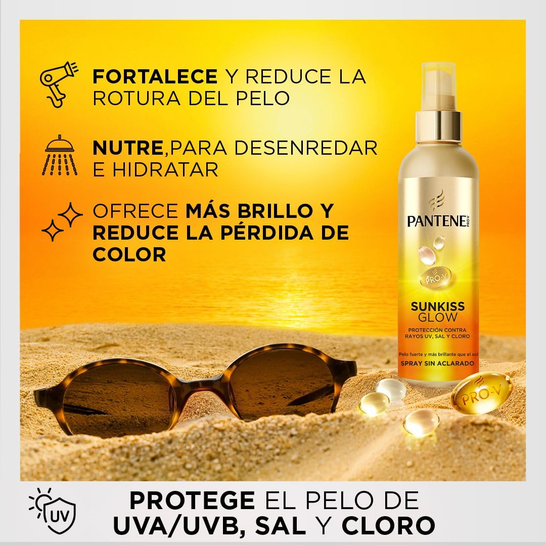 Pantene Pro-V Sunkiss Glow Spray Protector Solar para el Pelo 200ml. Protege contra el Sol, Sal y Cloro para Pelo Fuerte y Brillante