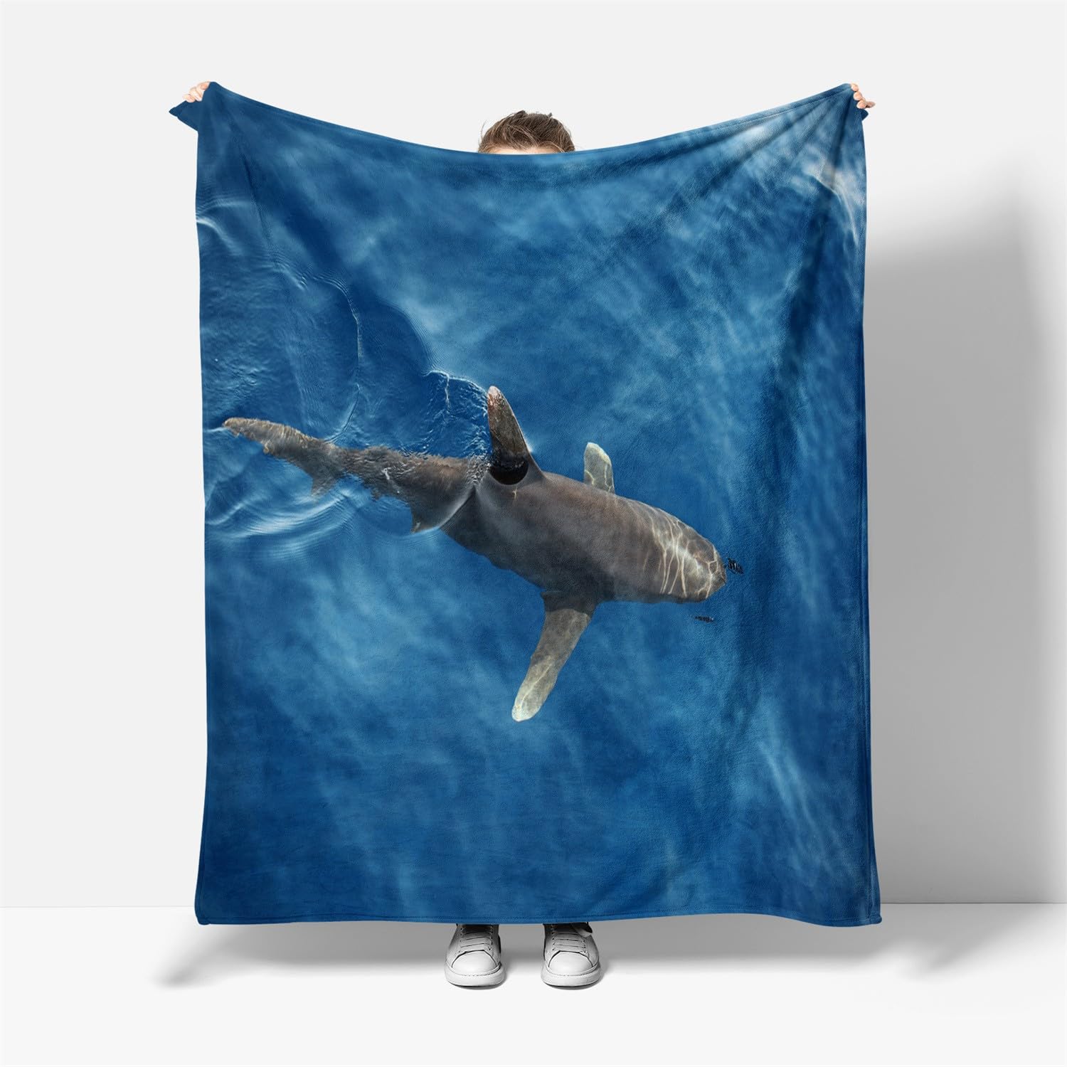 Lunoroey Coperta con delfino, per bambini, ragazzi e ragazze, con stampa di animali marini, oceano, pesce, delfino, soffice, morbida, accogliente, in peluche, coperta in sherpa, per divano, letto
