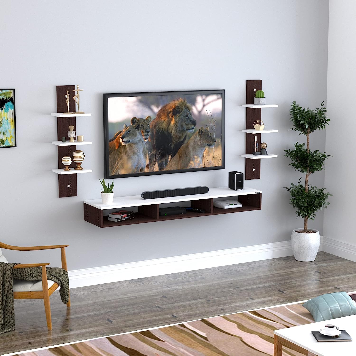 Anikaa Crystal Engineered Wood Wall Mount TV Unit/TV Stand/TV Cabinet/TV Entertainment Unit (Wenge/White)(Ideal for 42.52 Inch)(D.I.Y)